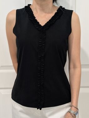 Black Ruffled V-Neck Sleeveless Top